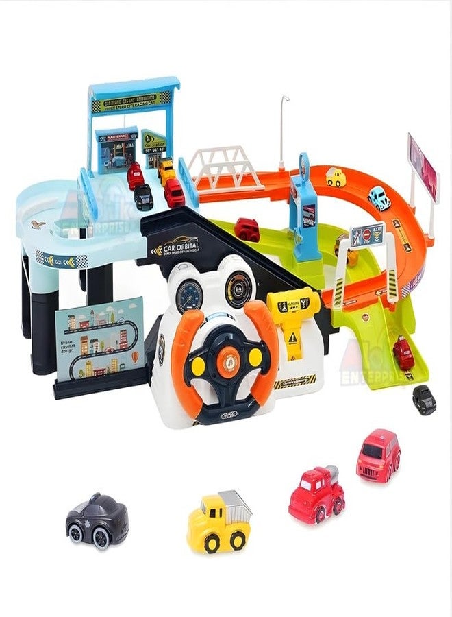 Black Foru Urban Transit Vehicle Garage ? Simulated Driving with Steering Wheel, Musical Puzzle & Climbing Mode for Kids - Image 1